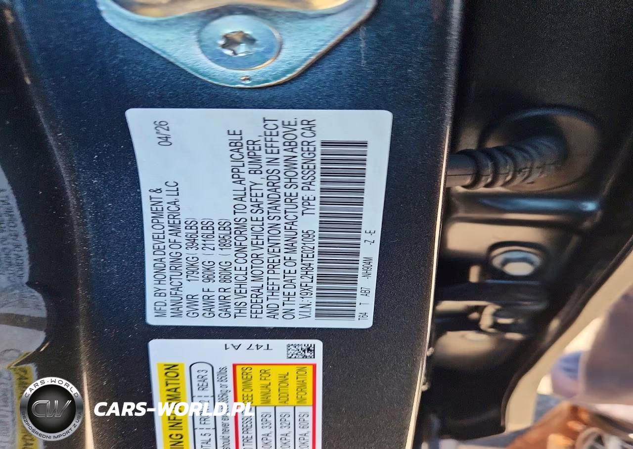 2026 Honda Civic Sport VIN:19XFL2H84TE021095 - 12