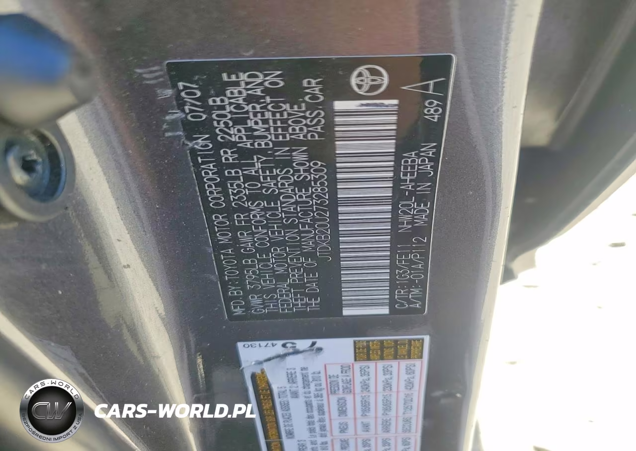 2007 Toyota Prius Base VIN:JTDKB20U273285309 - 12