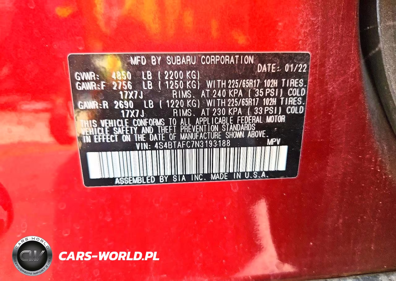 2022 Subaru Outback Premium VIN:4S4BTAFC7N3193188 - 12