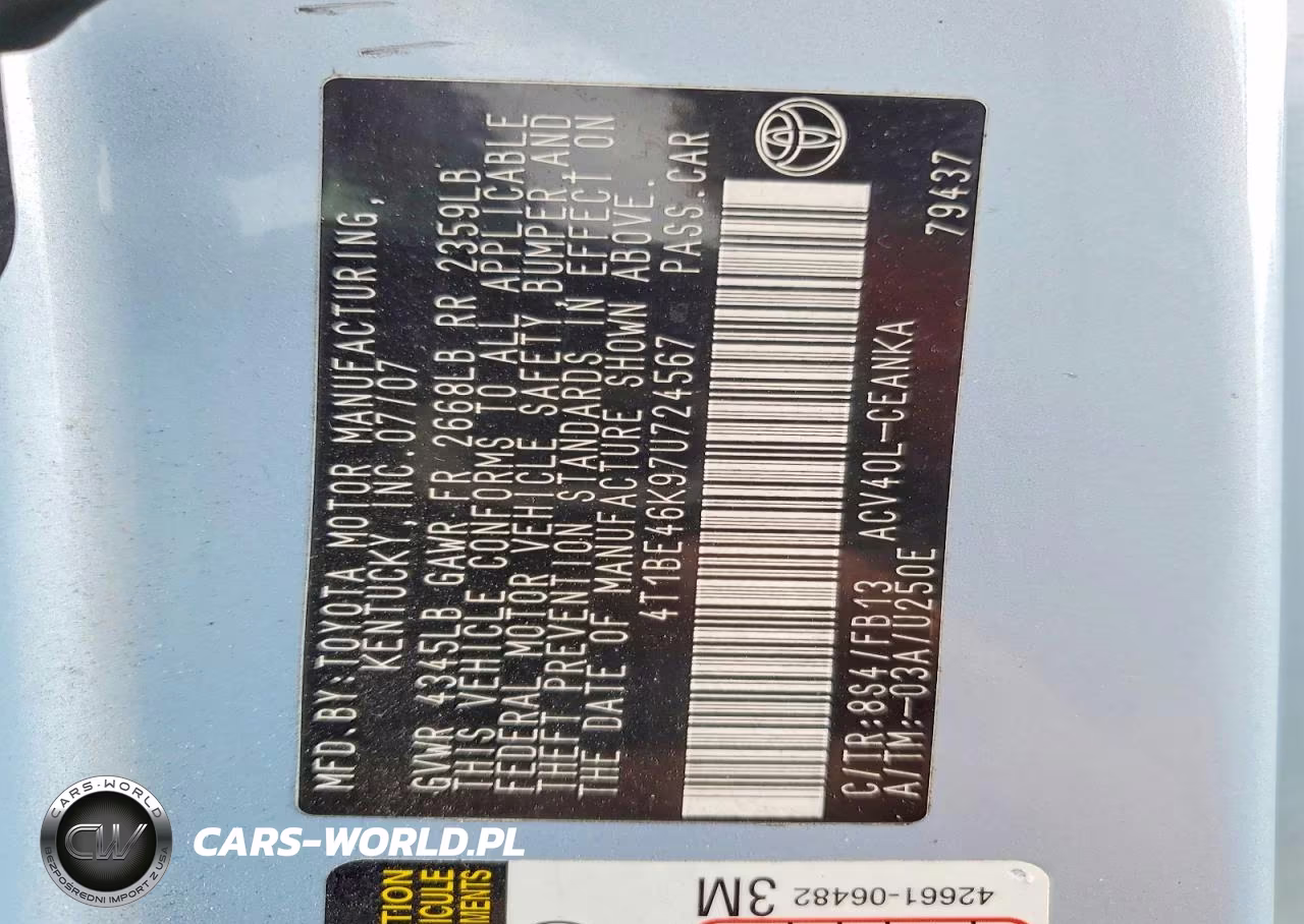 2007 Toyota Camry Le VIN:4T1BE46K97U724567 - 13