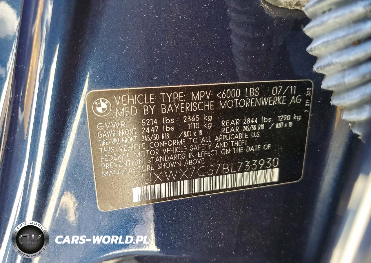 2011 BMW X3 xDrive35I VIN:5UXWX7C57BL733930 - 12