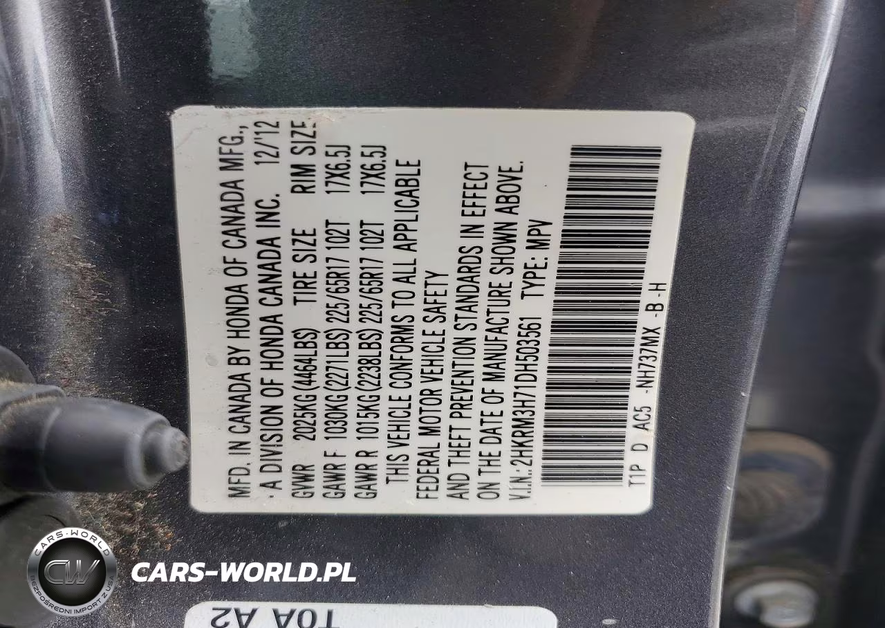 2013 Honda Cr-V Exl VIN:2HKRM3H71DH503561 - 12