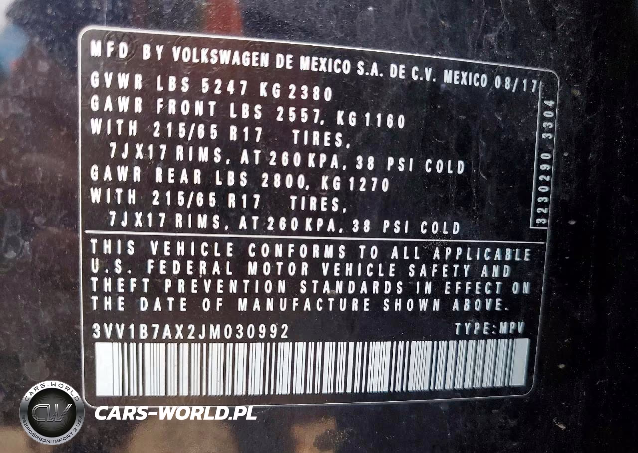 2018 Volkswagen Tiguan S VIN:3VV1B7AX2JM030992 - 13