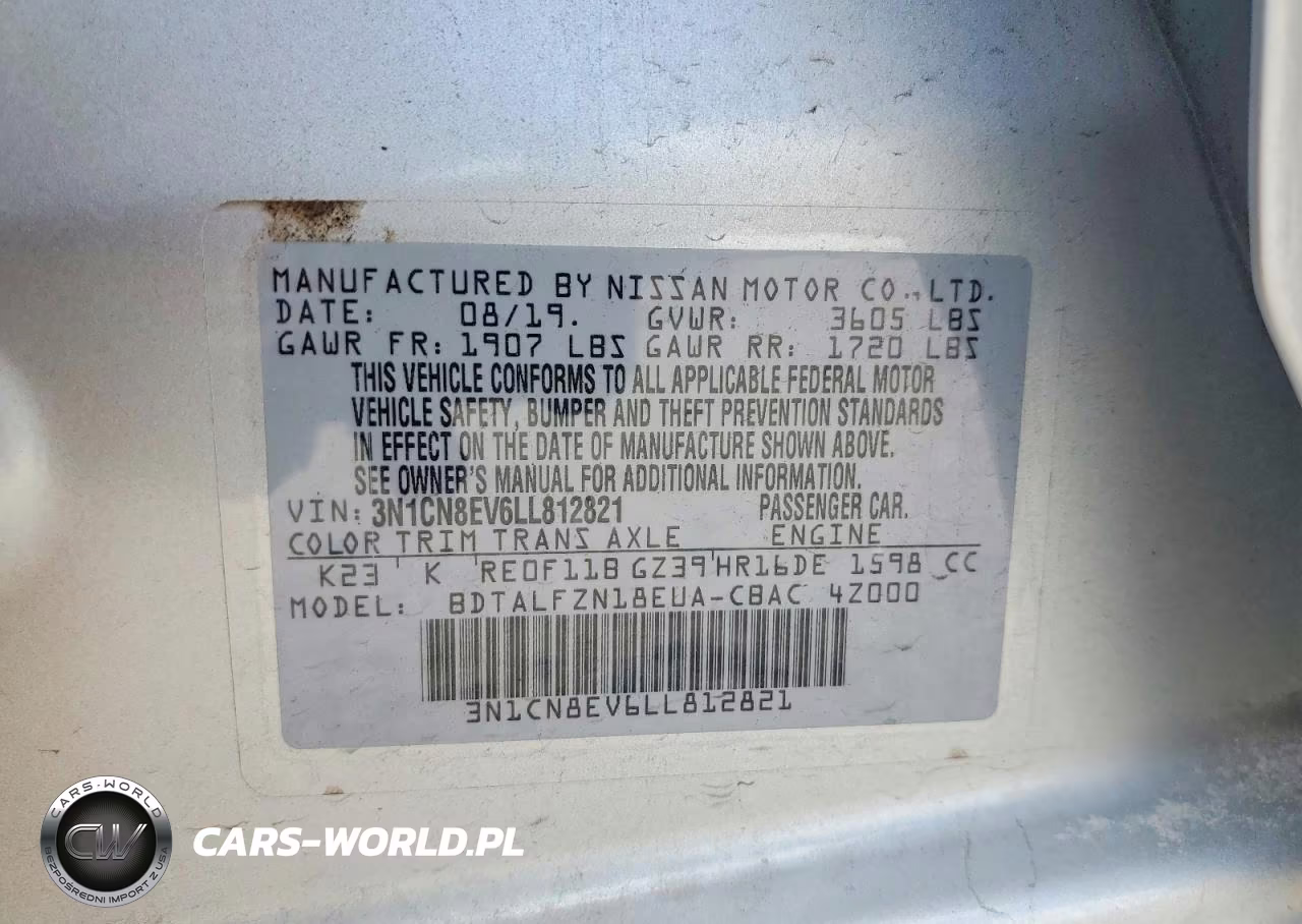 2020 Nissan Versa Sv VIN:3N1CN8EV6LL812821 - 13