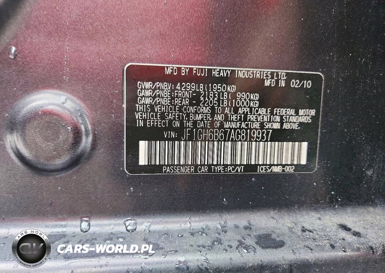 2010 Subaru Impreza 2.5I Premium VIN:JF1GH6B67AG819937 - 13