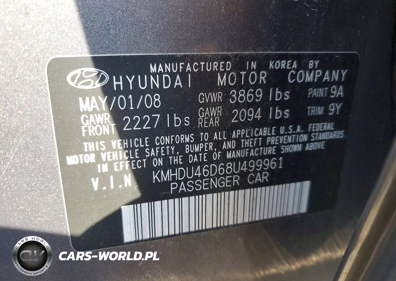 2008 Hyundai Elantra Gls VIN:KMHDU46D68U499961 - 12