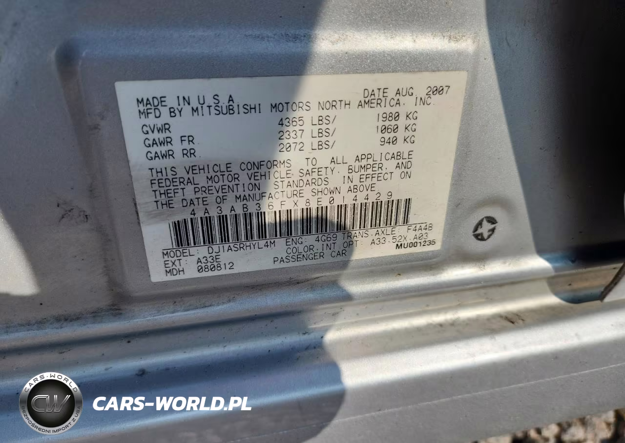 2008 Mitsubishi Galant Es VIN:4A3AB36FX8E014429 - 12