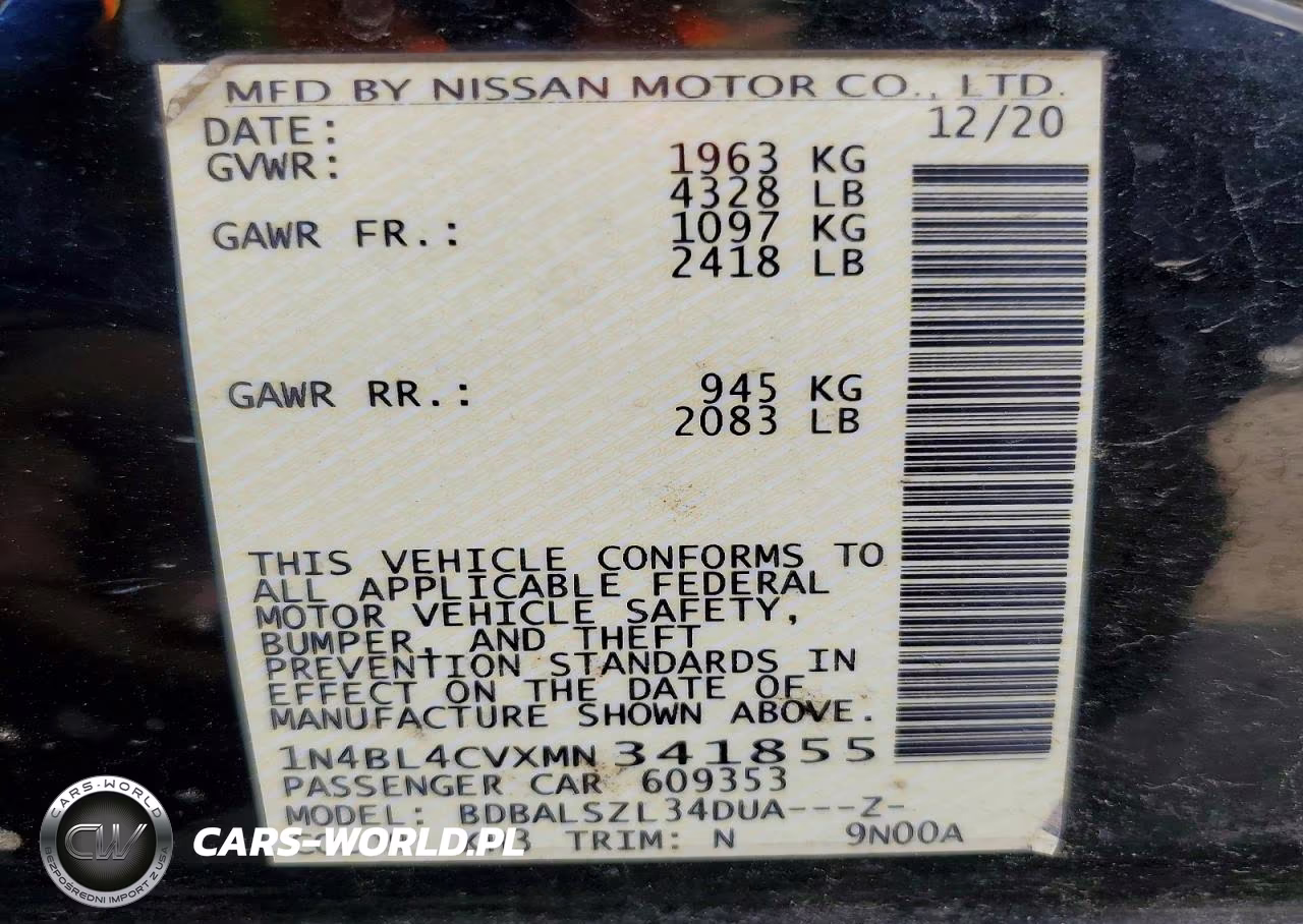 2021 Nissan Altima Sr VIN:1N4BL4CVXMN341855 - 12
