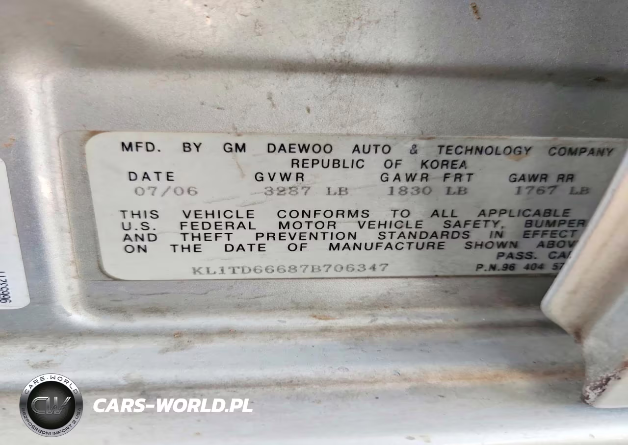 2007 Chevrolet Aveo Base-Ls VIN:KL1TD66687B706347 - 12