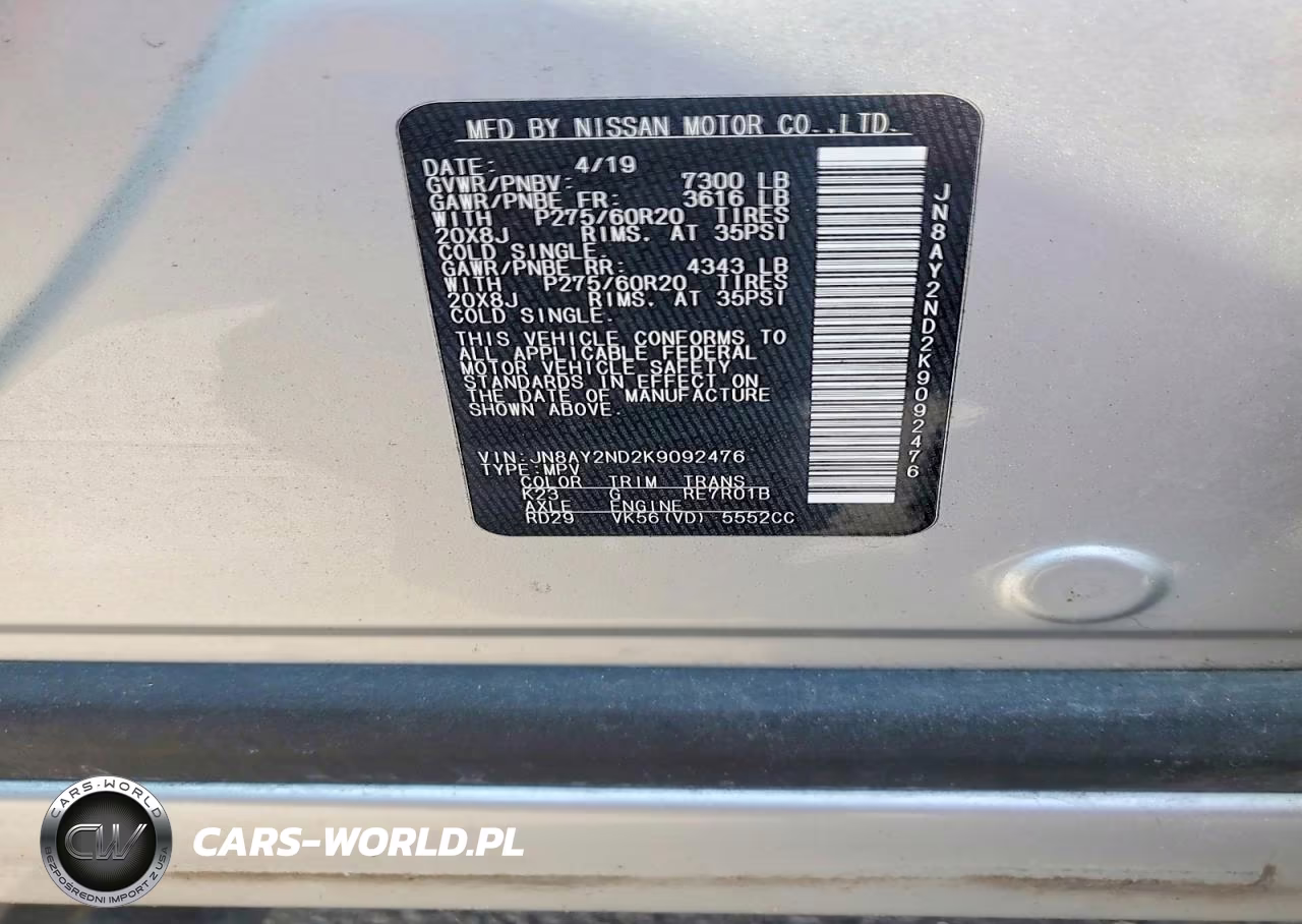 2019 Nissan Armada Sl VIN:JN8AY2ND2K9092476 - 14