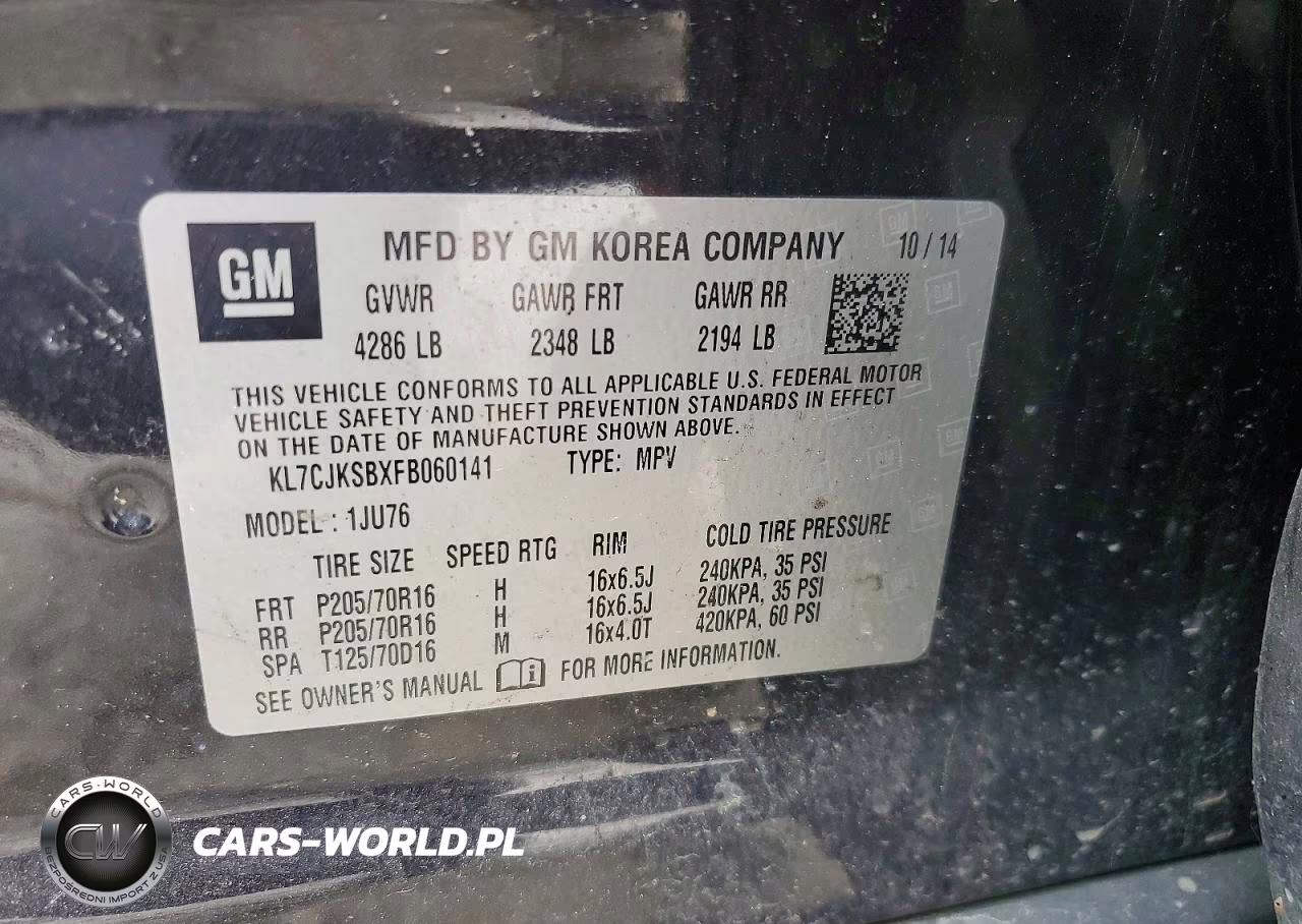 2015 Chevrolet Trax Ls VIN:KL7CJKSBXFB060141 - 13