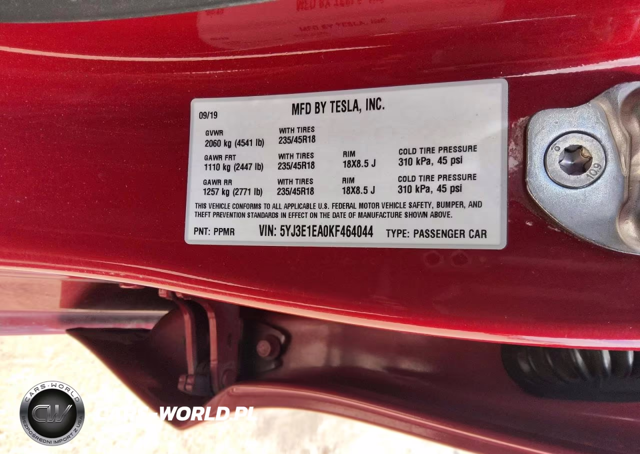 2019 Tesla Model 3 VIN:5YJ3E1EA0KF464044 - 13
