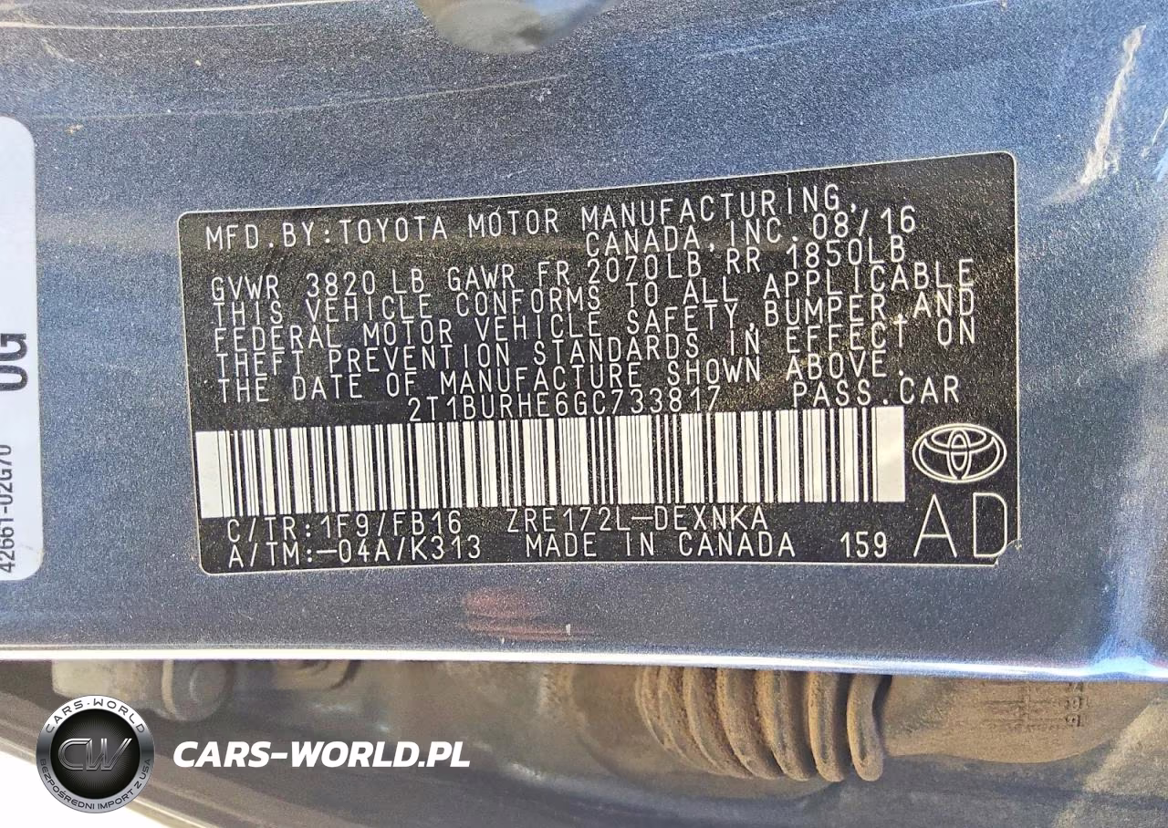 2016 Toyota Corolla Le Plus VIN:2T1BURHE6GC733817 - 12