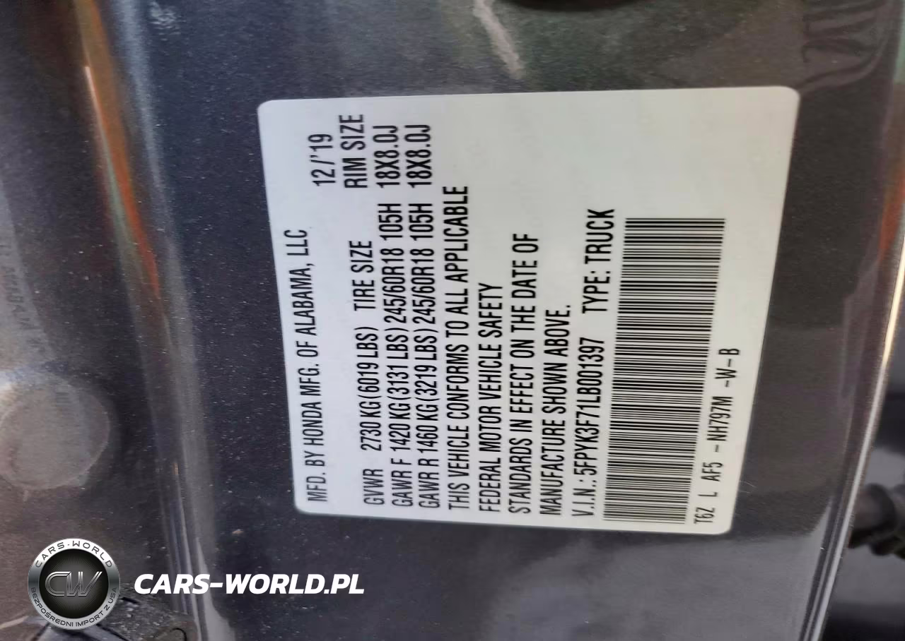 2020 Honda Ridgeline Rtl VIN:5FPYK3F71LB001397 - 12