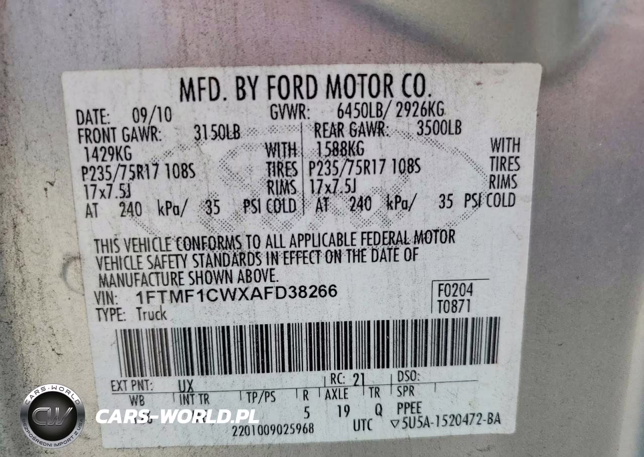 2010 Ford F150 VIN:1FTMF1CWXAFD38266 - 12
