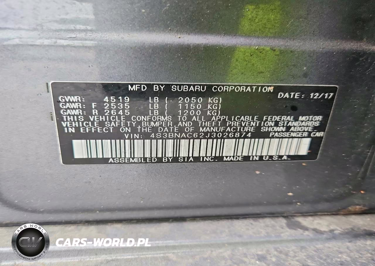 2018 Subaru Legacy 2.5I Premium VIN:4S3BNAC62J3026874 - 12