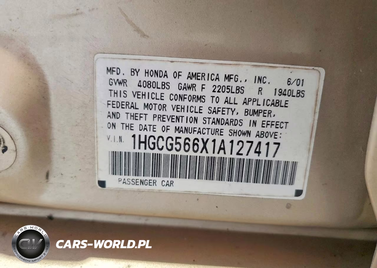 2001 Honda Accord Ex VIN:1HGCG566X1A127417 - 12