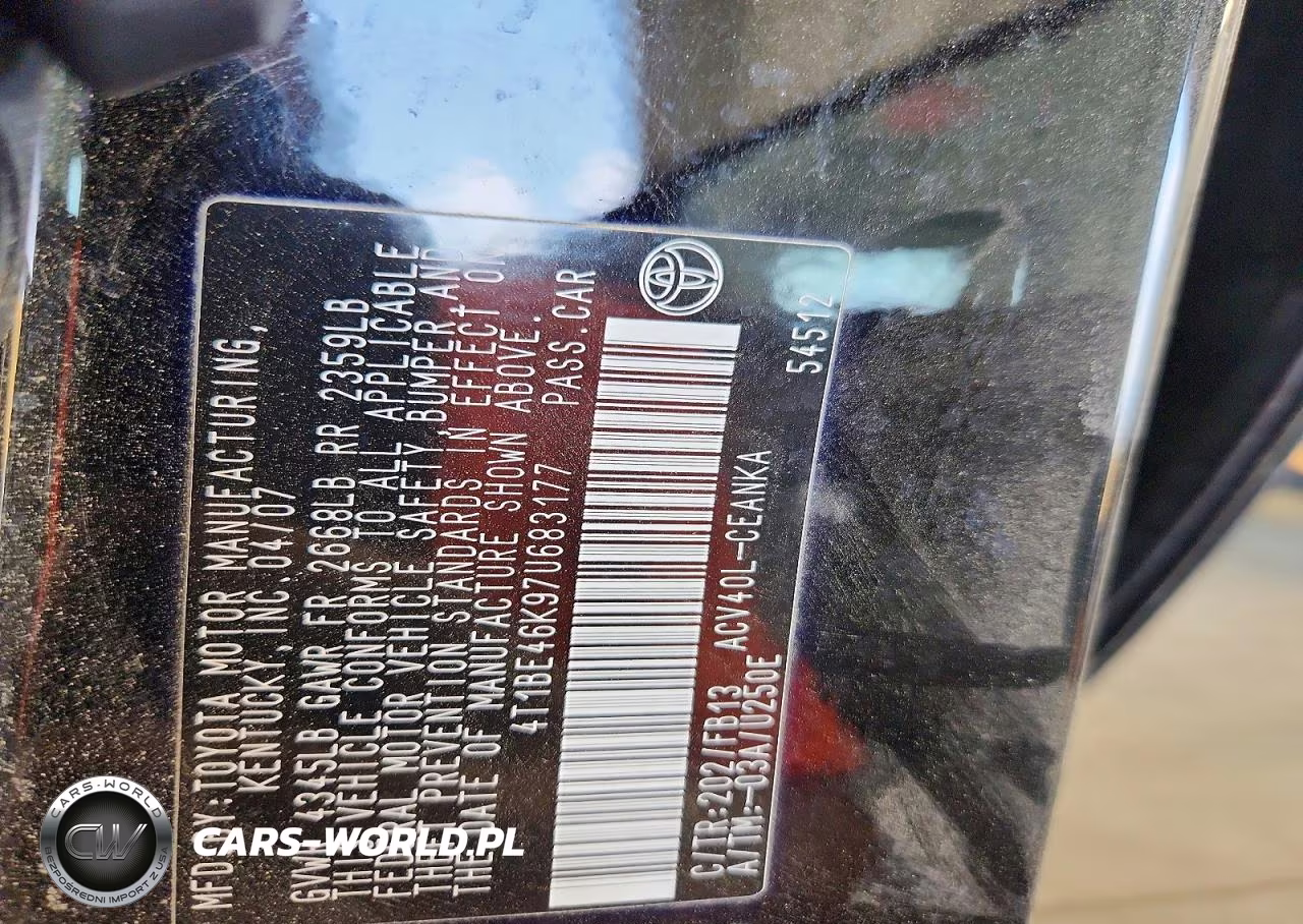 2007 Toyota Camry Le VIN:4T1BE46K97U683177 - 12