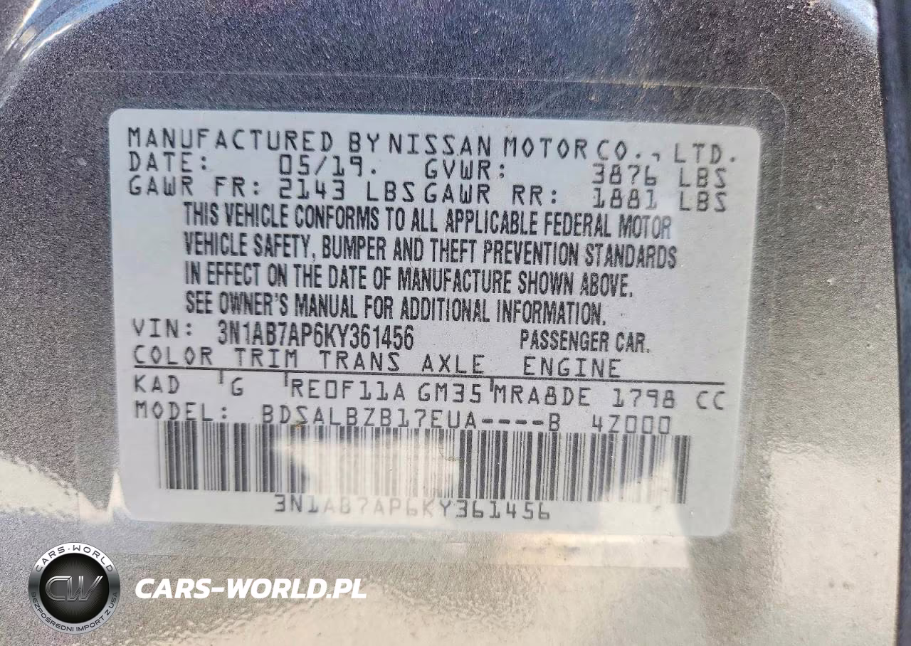 2019 Nissan Sentra S VIN:3N1AB7AP6KY361456 - 12