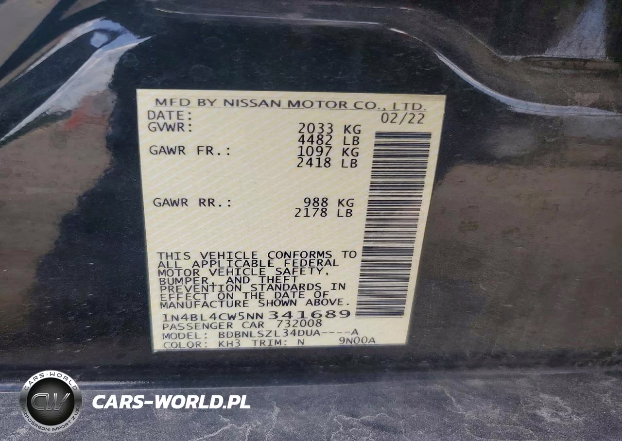 2022 Nissan Altima Sr VIN:1N4BL4CW5NN341689 - 12