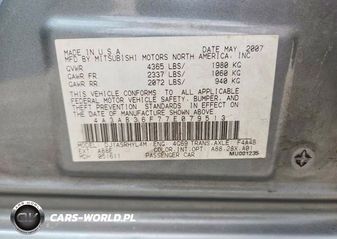 2007 Mitsubishi Galant VIN:4A3AB36F77E079513 - 13