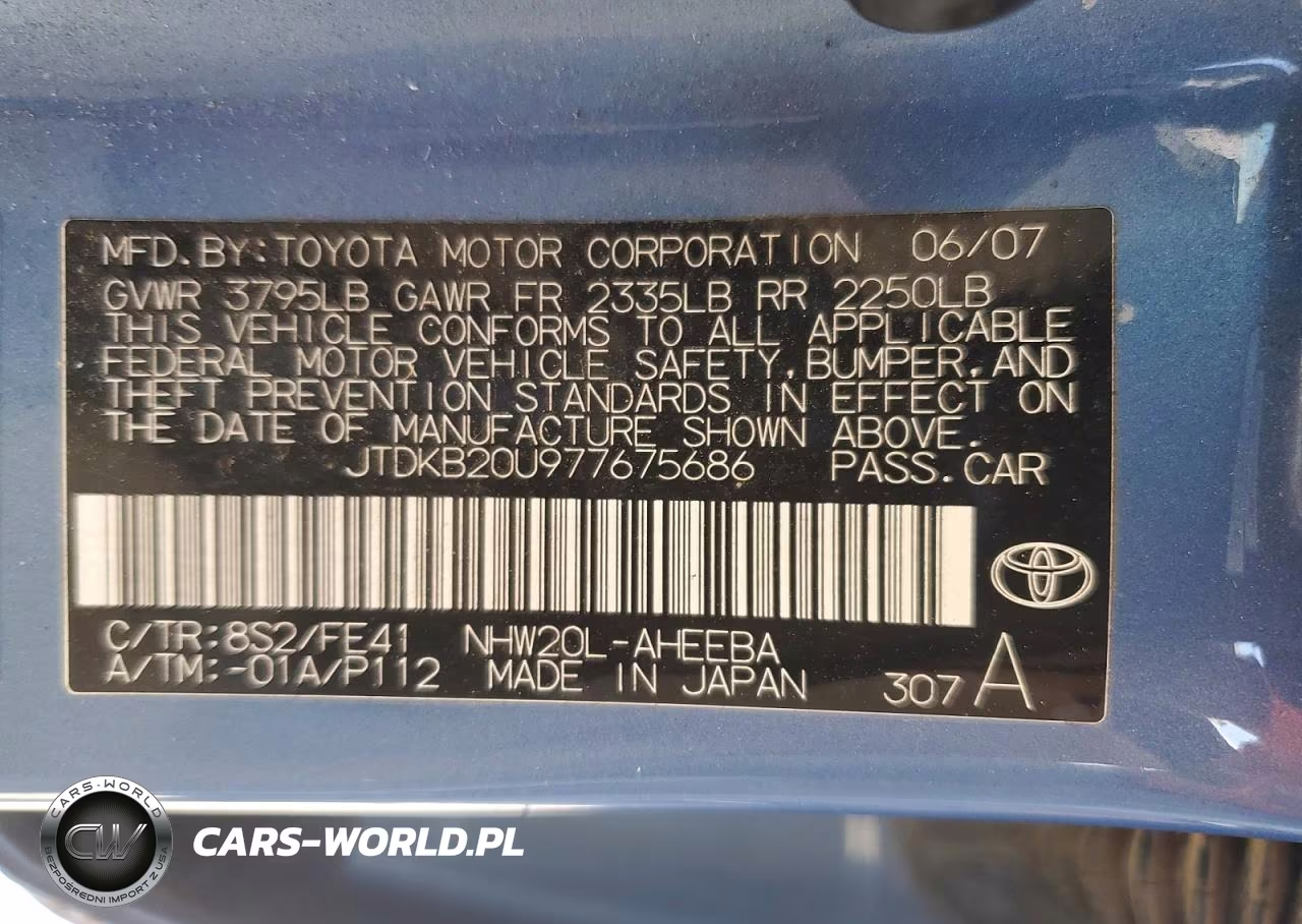 2007 Toyota Prius Base VIN:JTDKB20U977675686 - 12