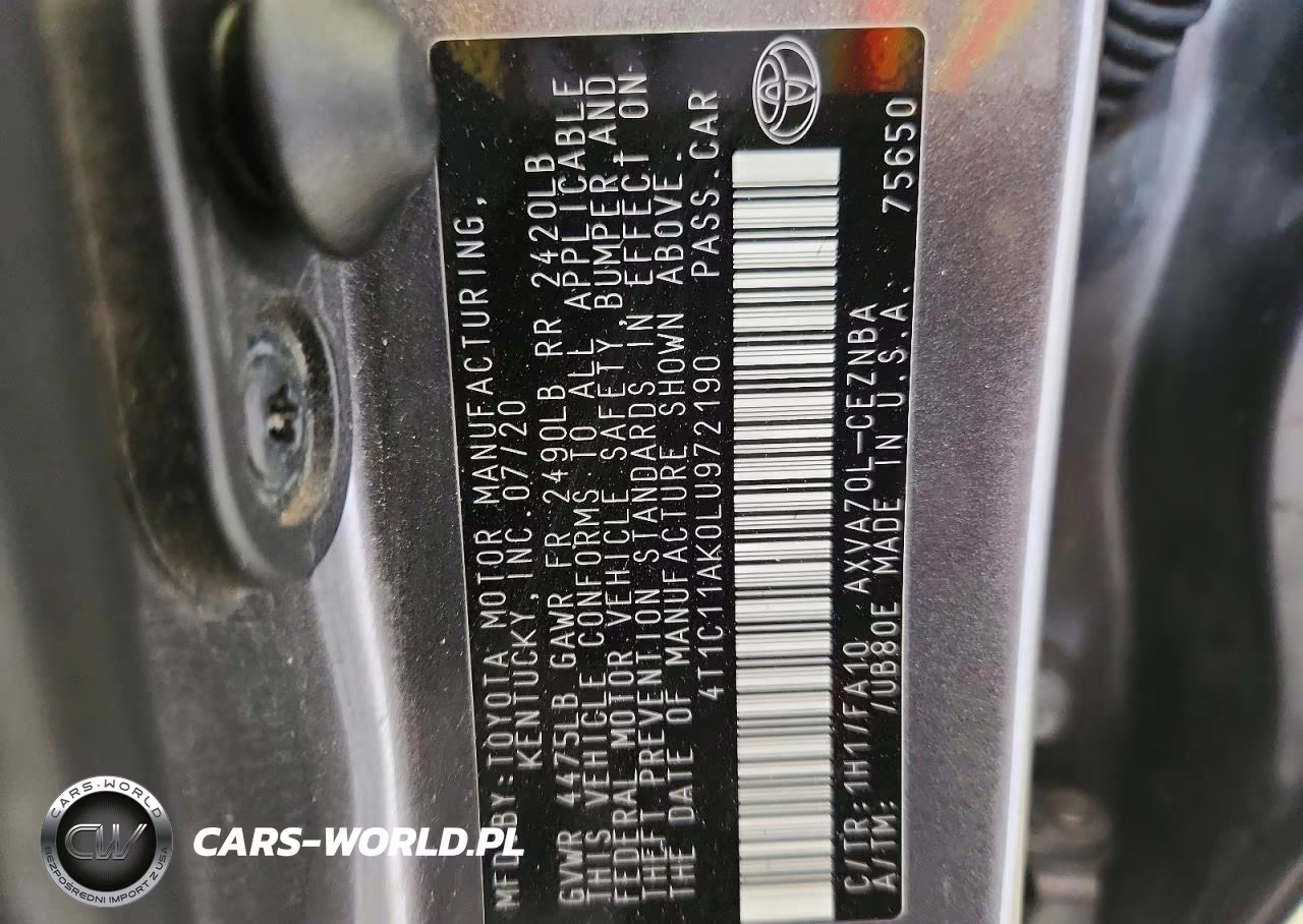 2020 Toyota Camry Le VIN:4T1C11AK0LU972190 - 12