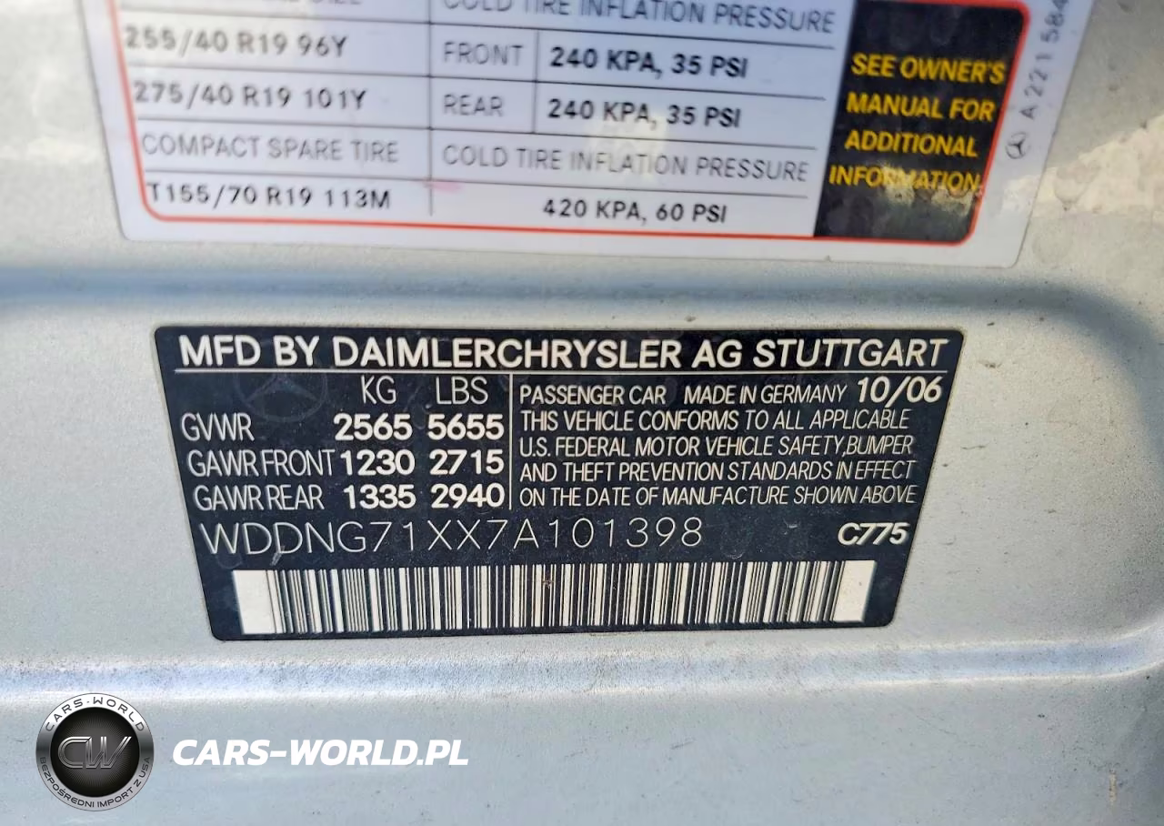 2007 Mercedes-Benz S 550 VIN:WDDNG71XX7A101398 - 12