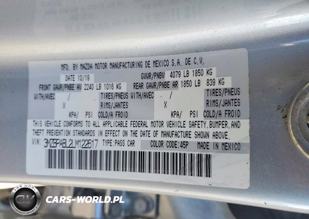 2020 Mazda 3 VIN:3MZBPABL2LM122617 - 12