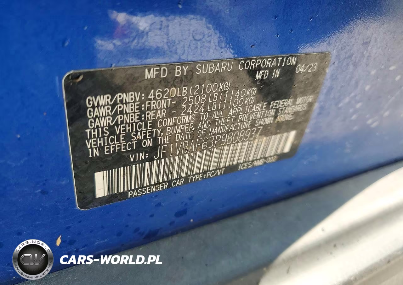 2023 Subaru Wrx Premium VIN:JF1VBAF63P9808937 - 12