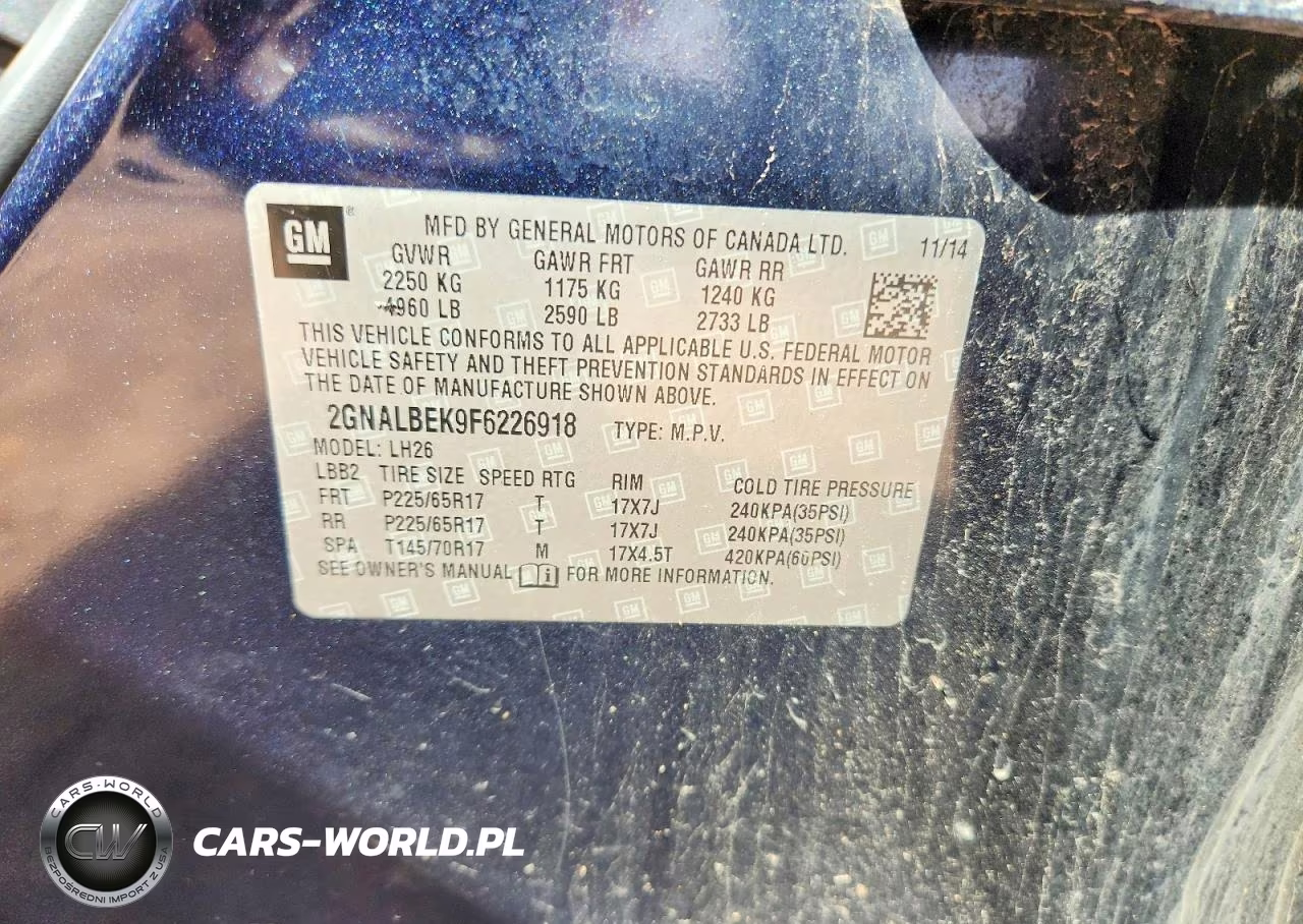2015 Chevrolet Equinox Lt VIN:2GNALBEK9F6226918 - 13