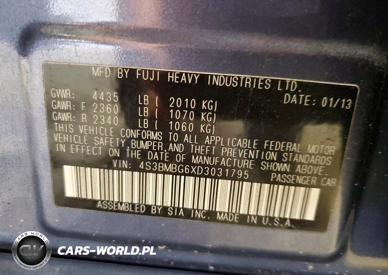 2013 Subaru Legacy 2.5I Premium VIN:4S3BMBG6XD3031795 - 12