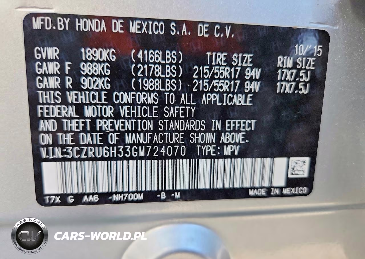 2016 Honda Hr-V Lx VIN:3CZRU6H33GM724070 - 14