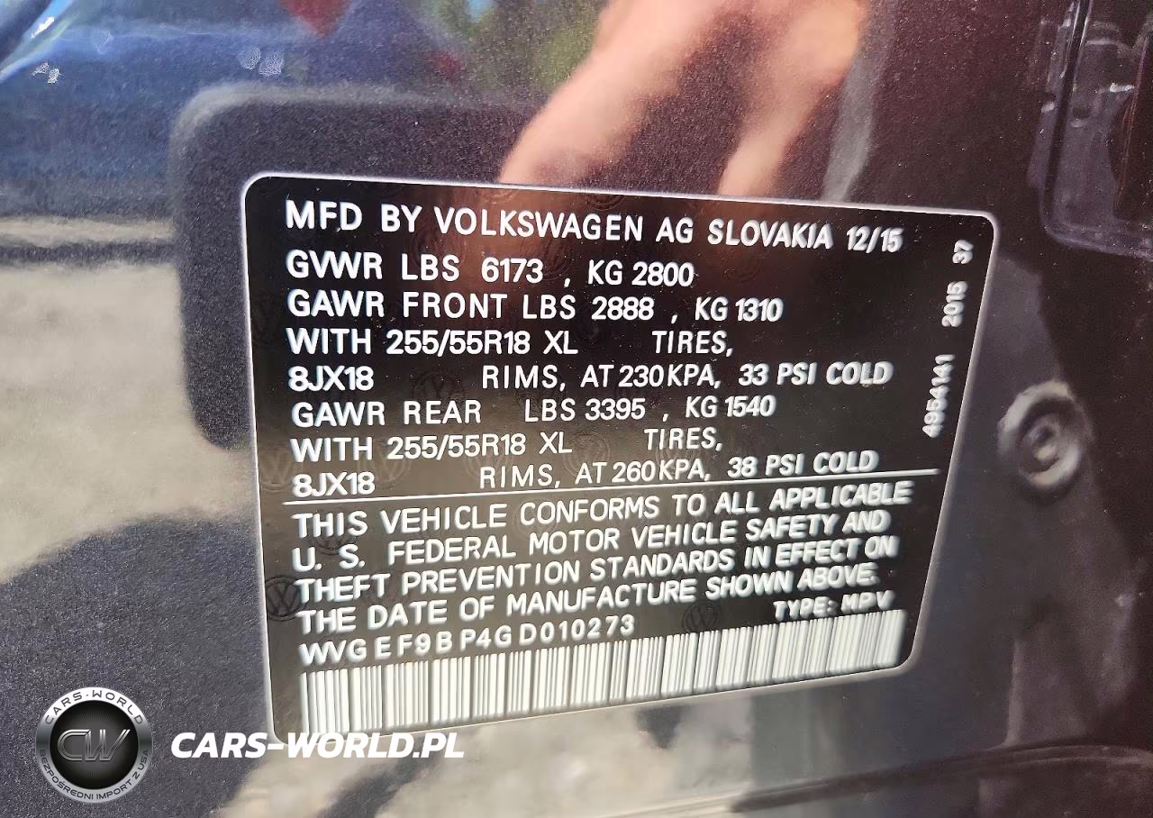 2016 Volkswagen Touareg Sport VIN:WVGEF9BP4GD010273 - 13