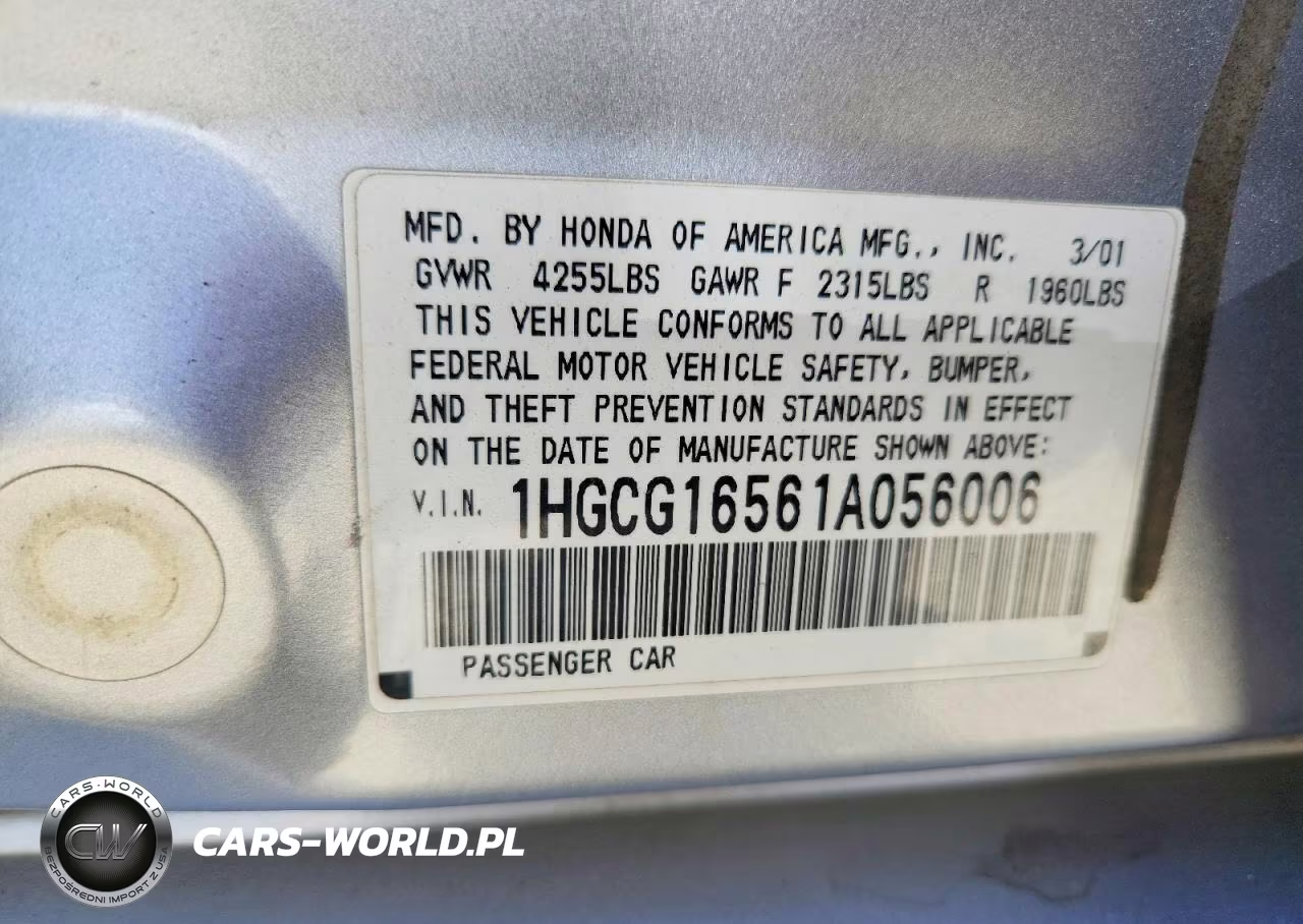 2001 Honda Accord Ex VIN:1HGCG16561A056006 - 12