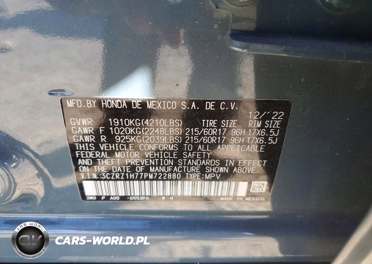 2023 Honda Hr-V Exl VIN:3CZRZ1H77PM722880 - 13