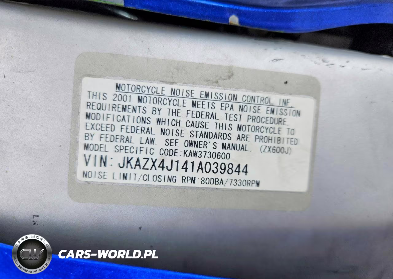 2001 Kawasaki Zx600 J1 VIN:JKAZX4J141A039844 - 9