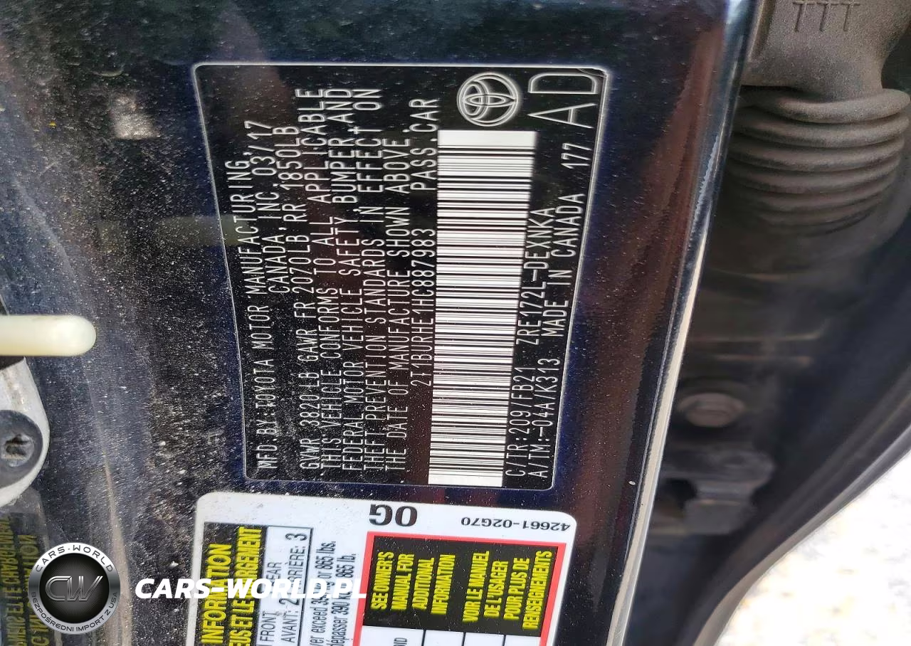 2017 Toyota Corolla Le VIN:2T1BURHE1HC887983 - 12