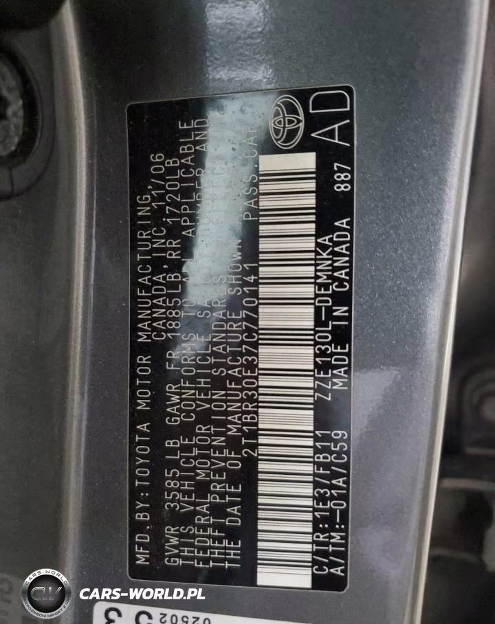 2007 Toyota Corolla Ce VIN:2T1BR30E37C770141 - 12