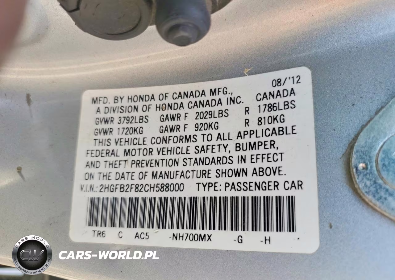 2012 Honda Civic Ex VIN:2HGFB2F82CH588000 - 12