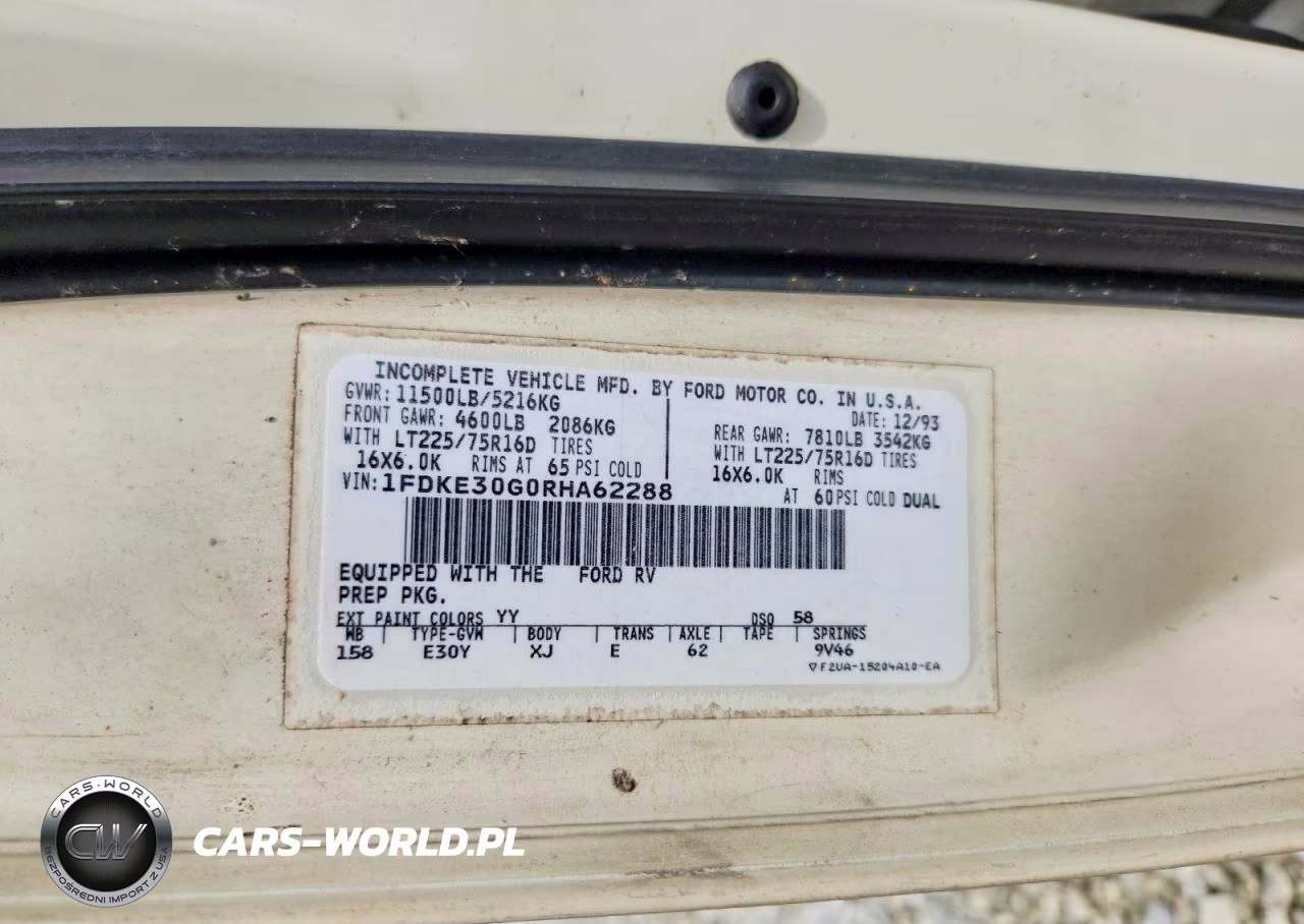 1994 Ford Econoline E350 Cutaway Van VIN:1FDKE30G0RHA62288 - 10