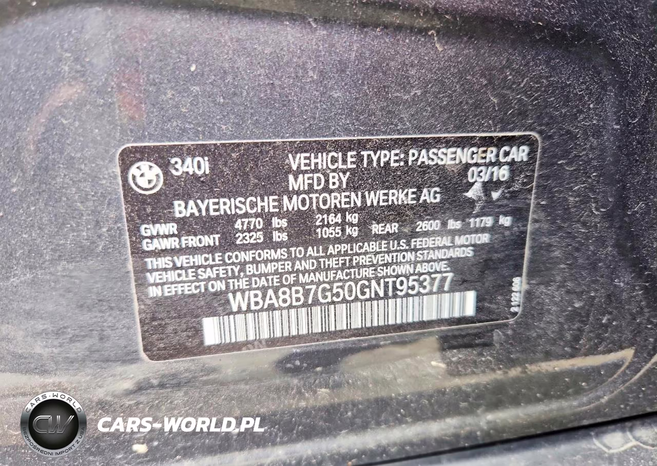 2016 BMW 340 Xi VIN:WBA8B7G50GNT95377 - 12