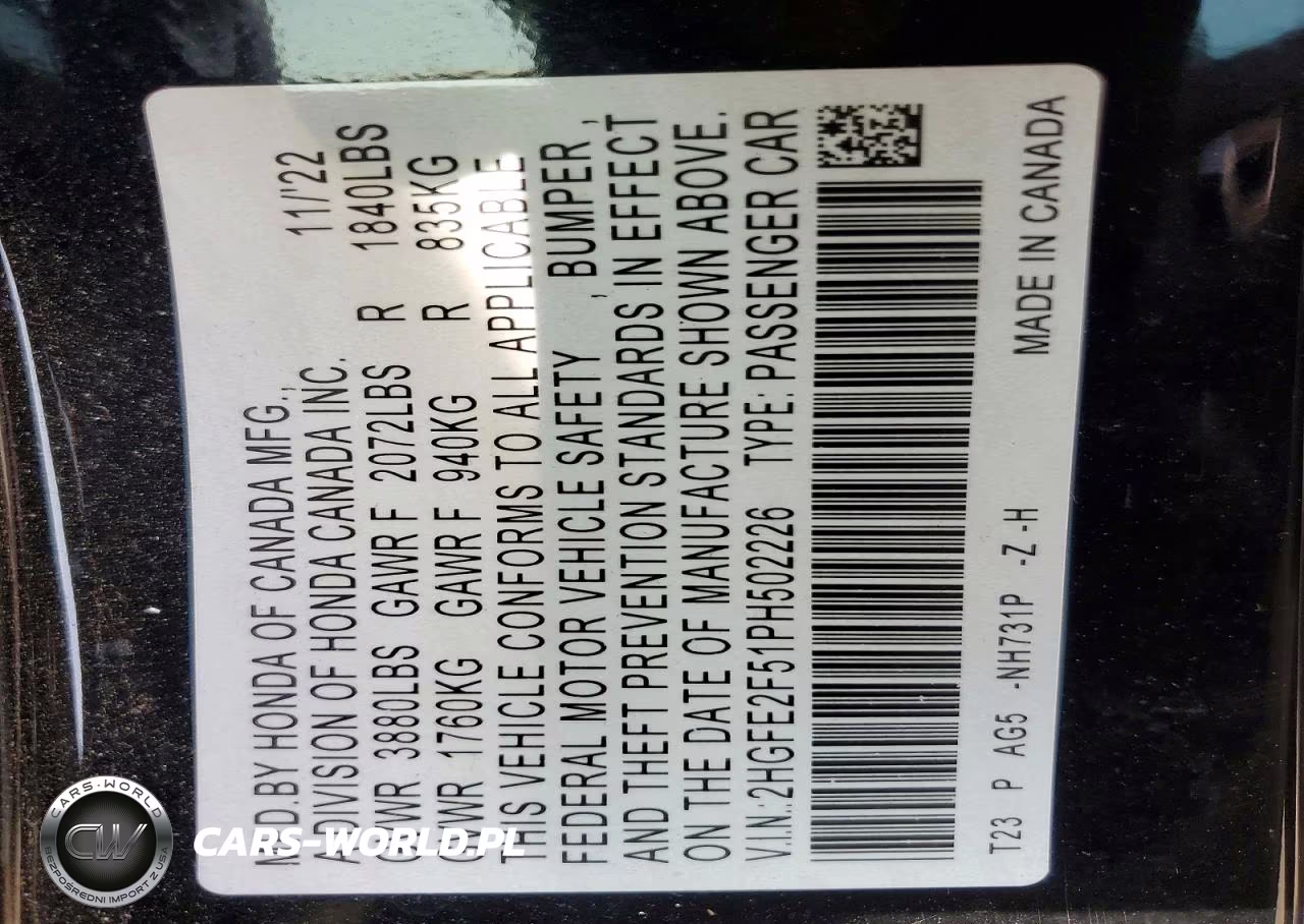 2023 Honda Civic Sport VIN:2HGFE2F51PH502226 - 12