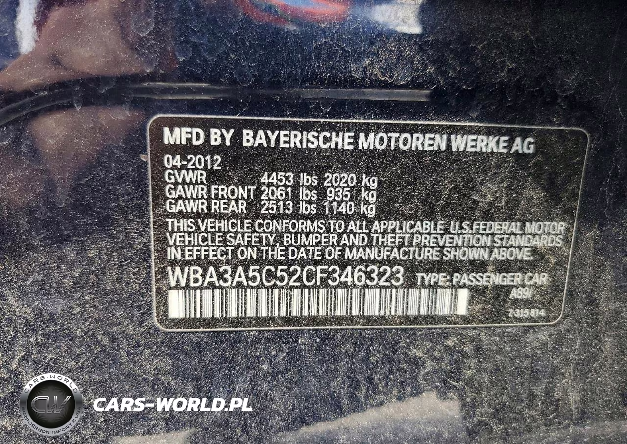 2012 BMW 328 I VIN:WBA3A5C52CF346323 - 13