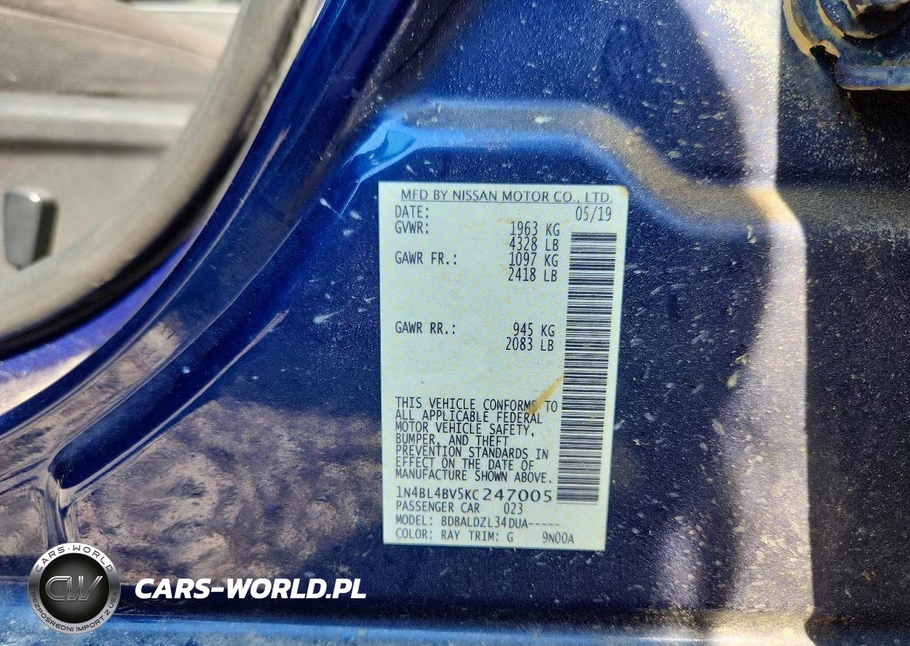 2019 Nissan Altima S VIN:1N4BL4BV5KC247005 - 12