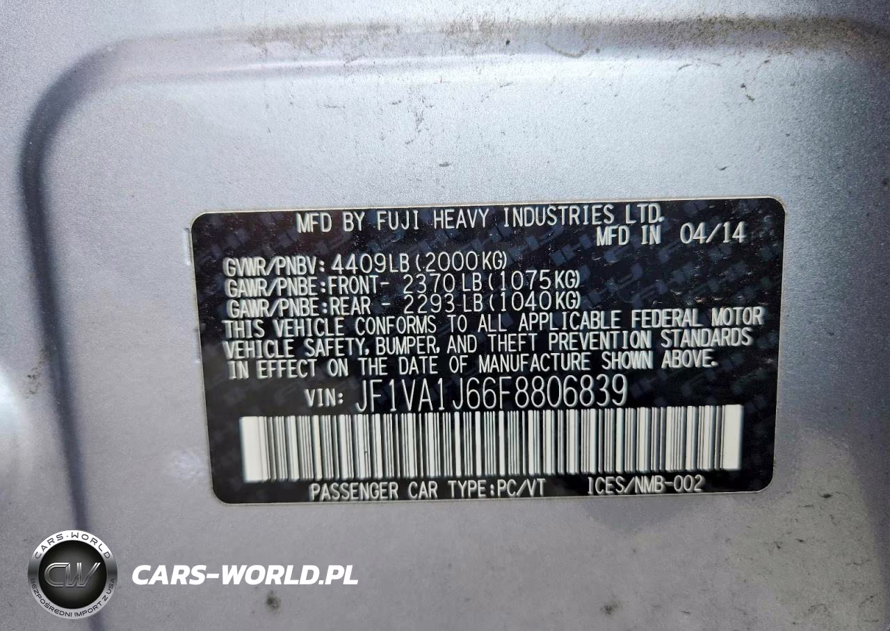 2015 Subaru Wrx Limited VIN:JF1VA1J66F8806839 - 12