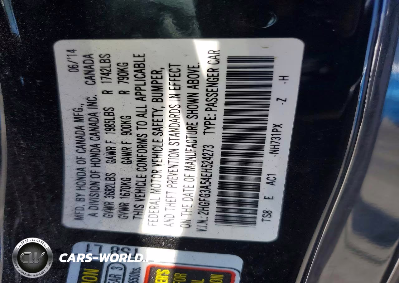 2014 Honda Civic Lx VIN:2HGFG3A54EH524273 - 12