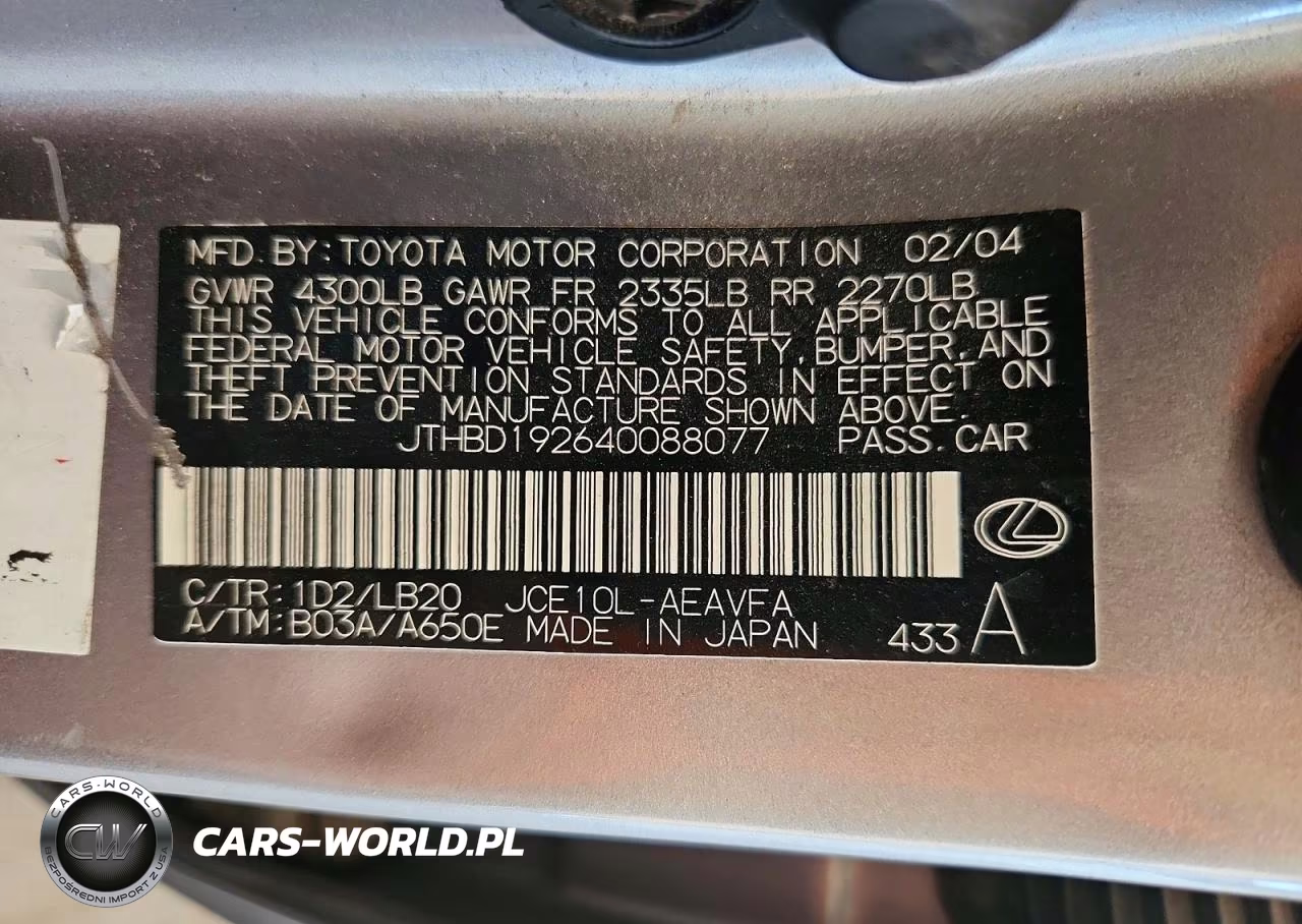 2004 Lexus Is 300 VIN:JTHBD192640088077 - 12