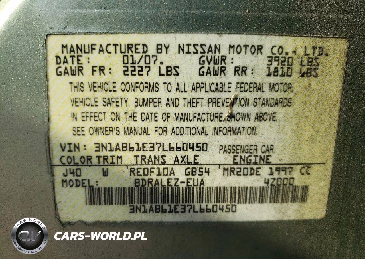 2007 Nissan Sentra 2.0 VIN:3N1AB61E37L660450 - 13