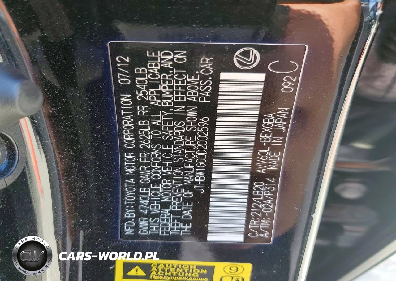 2013 Lexus Es 300H VIN:JTHBW1GG0D2002596 - 13